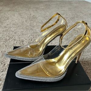 Cape Robbin Gold High Heel Pumps with Transparent Upper